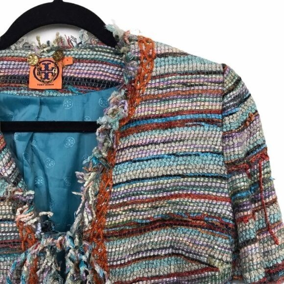 Tory Burch Abageil Yarn Knit Textured Tweed Jacket Size 4 - Picture 10 of 14